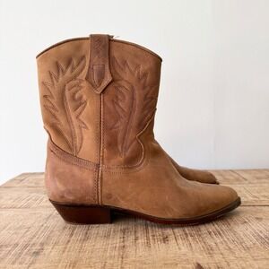 Western Tan Leather Ankle Booties